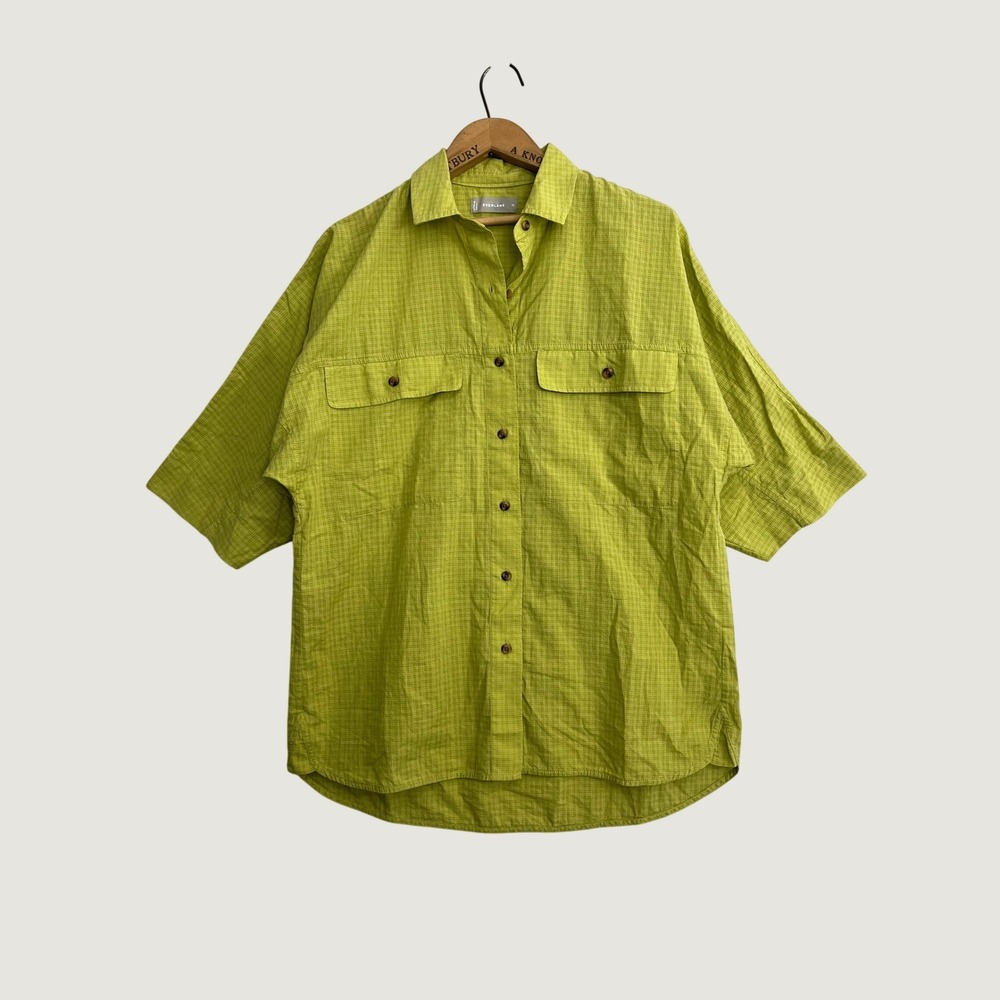 Everlane The Touring Shirt XS Chartreuse Green Grid Check Cotton Short Sleeve